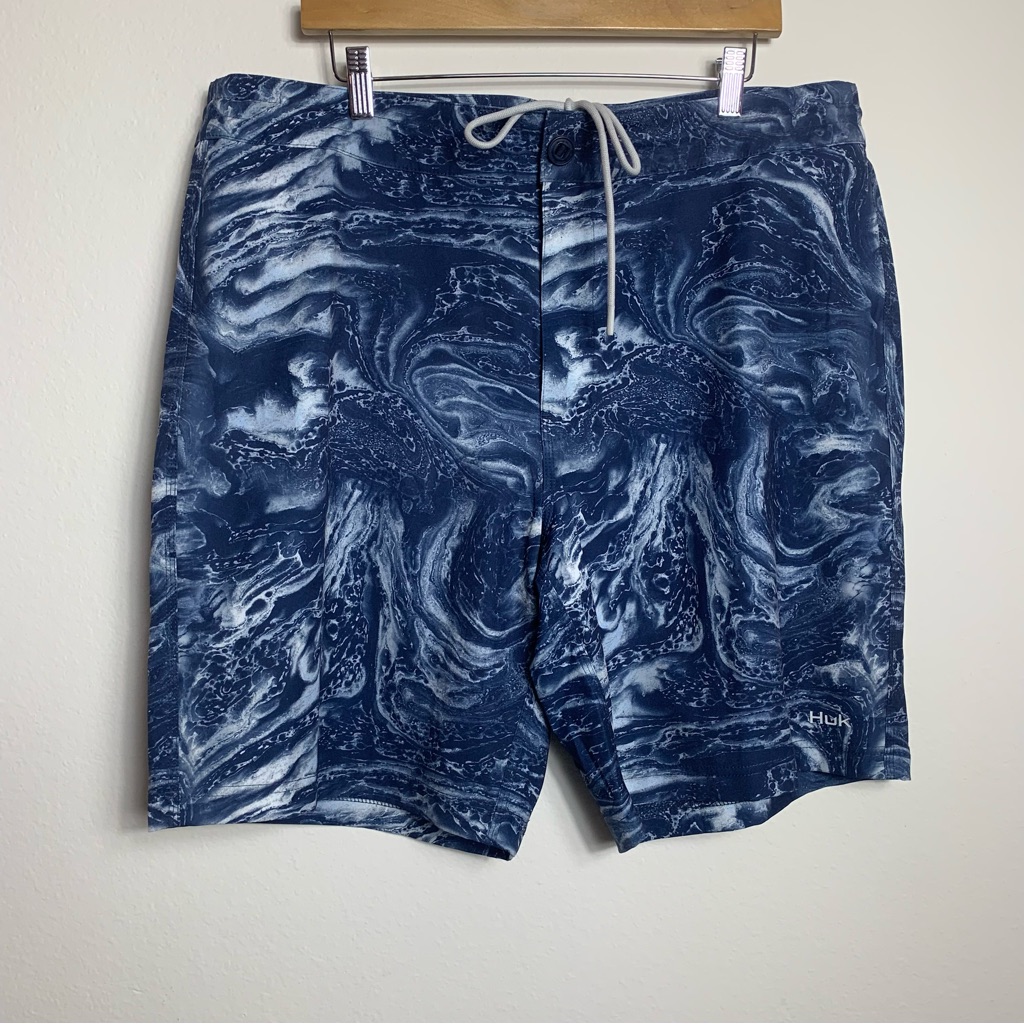 Huk Board Shorts Adult Size 38 Blue Water Drawstring Beach Swimming Outdoors Men